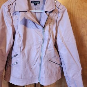 INC International Concepts Pink Faux Leather Moto Jacket